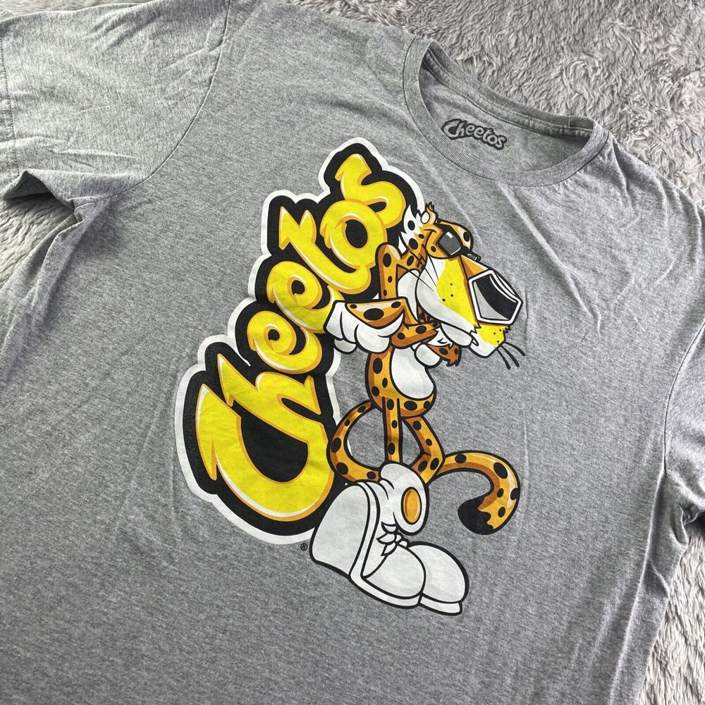 Cheetos Shirt Mens Extra Large Gray Yellow Orange Chester Cheetah Snack Cartoon